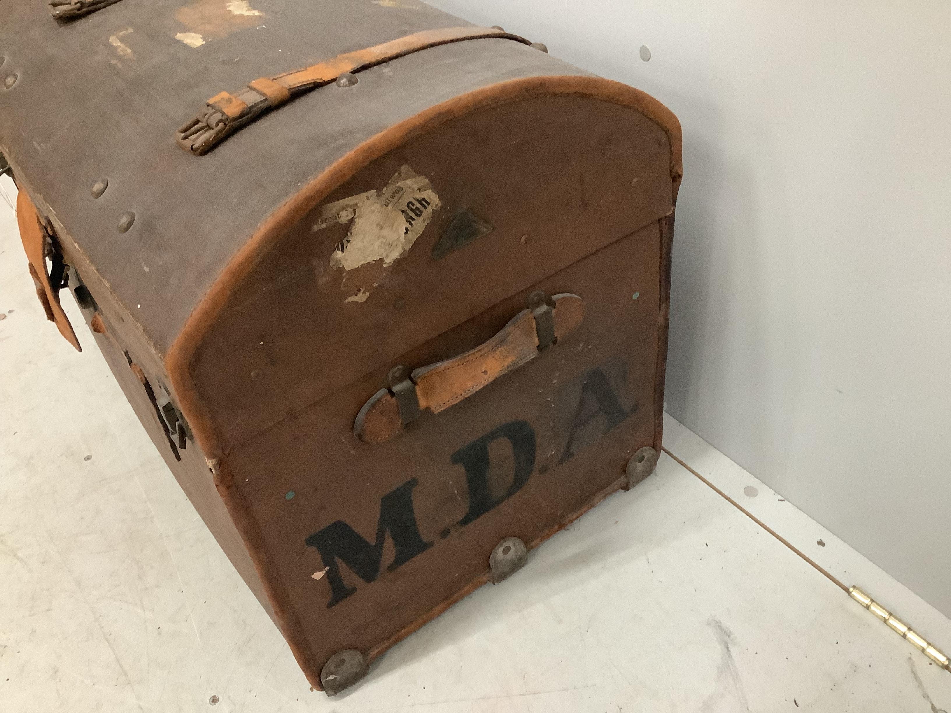 A Victorian canvas covered domed trunk, width 75cm, depth 47cm, height 57cm